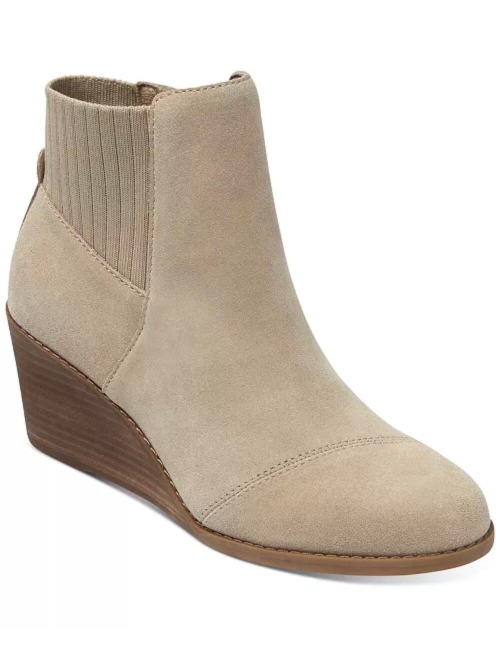 NWT TOMS Sadie Wedge Booties 9 Natural Leather Ankle Boots Fall Boho